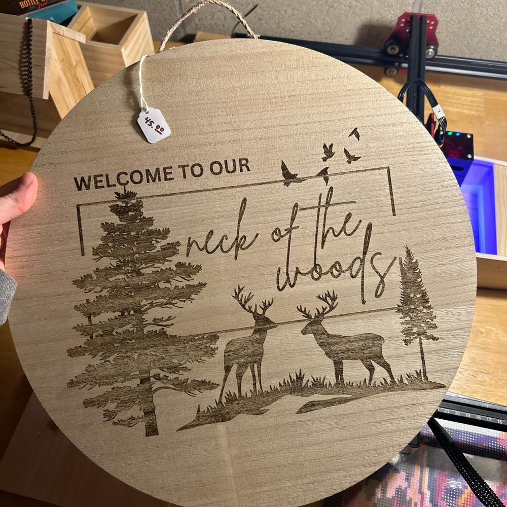 Wooden Wall Art with Deer and Trees